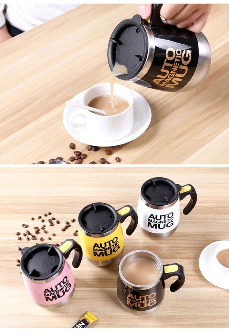 Stainless steel magnetic self-stirring mug