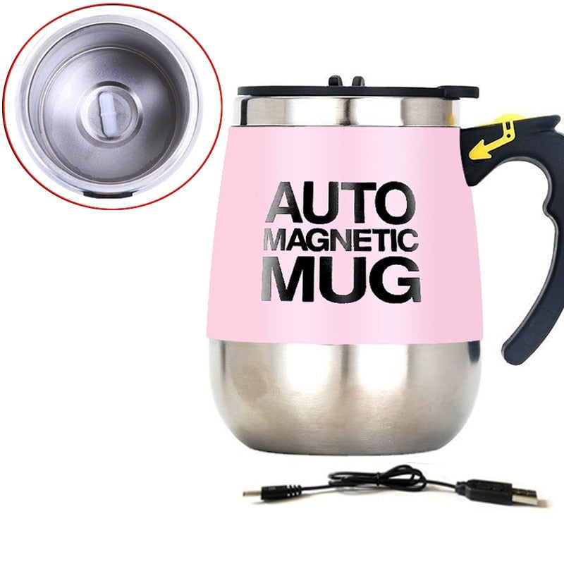 Stainless steel magnetic self-stirring mug