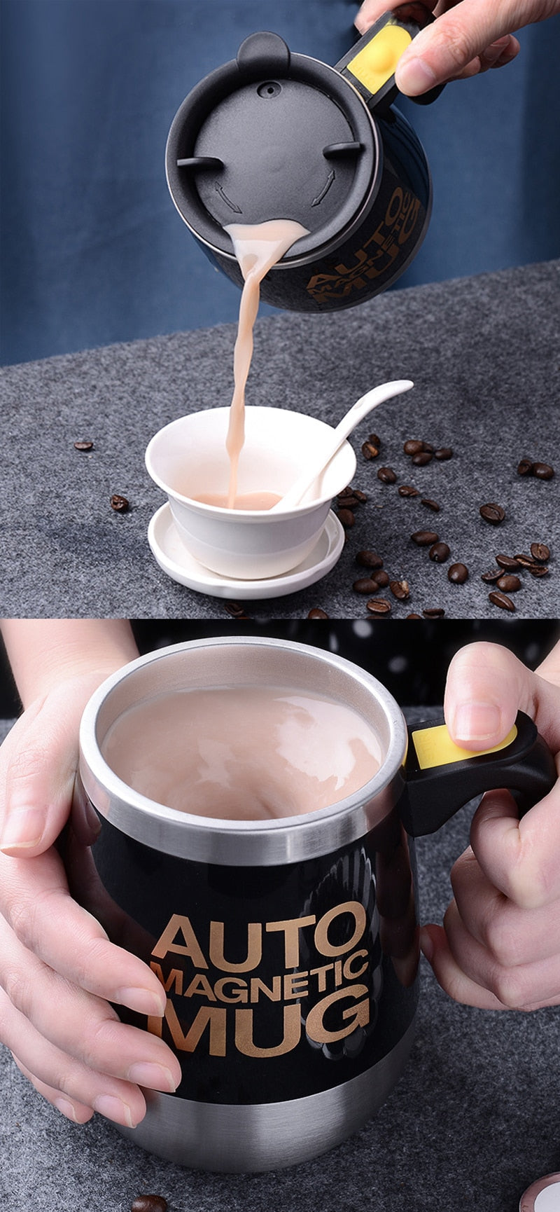 Stainless steel magnetic self-stirring mug