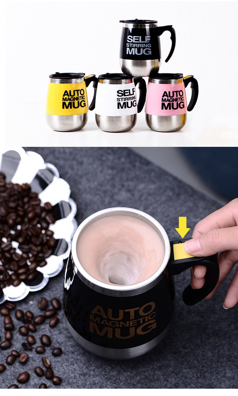 Stainless steel magnetic self-stirring mug